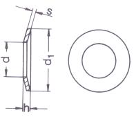 DIN6796 Conical Spring Washer - Product Drawing - d=ID,d1=OD,h=height,s=thickness
