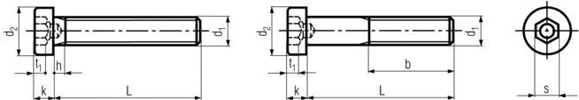 DIN6912 Low Head Socket Cap Screw - Product Drawing - L=Length(excluding the head),d1=diameter