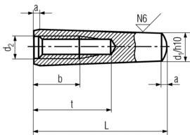 DIN7978A-h10 Taper Pin with Internal thread - Product Drawing - L=OAL, d1=chamfer dia.,d2=ID,t=hole length