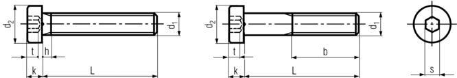 DIN7984 Low Head Socket Cap Screws - Product Drawing- L=length(excluding head),d1=diameter,d2=head diamter