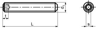 DIN913-45H Socket Set Screw Flat Point - product drawing - L=length, d1=dia., s=socket dia.,t=socket depth