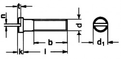 DIN920 Slotted Pan Head Screw (Small Head) - Product Drawing - b=thread length, l=shank length,d=thread dia.