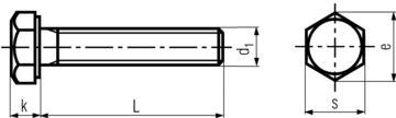 din 558 Hex Screw - product drawing - d1=DIA, L=Length, K=Head Height